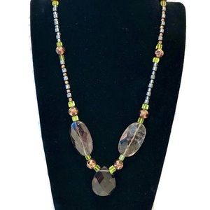 Smoky Topaz Hematite Gemstone Beaded Necklace 21"
